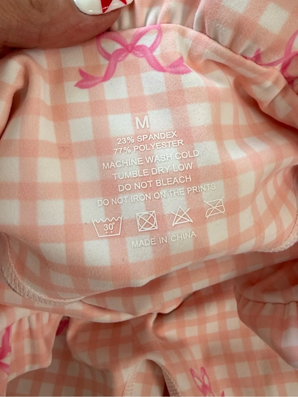 Gingham Bow Print Leggings with Ruffle Waist